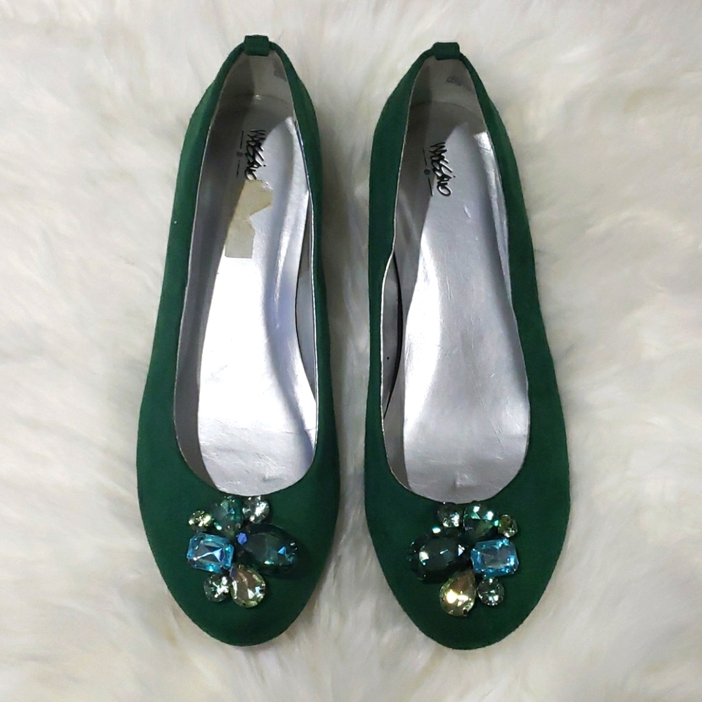 Green Embellished Ballet Flats